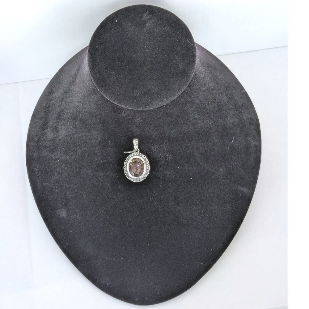 JTV Sterling‎ Silver Smoky Quartz Oval Pendant Necklace Charm 925 India - Picture 4 of 5